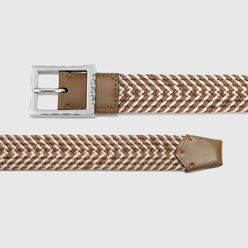 新款长方扣3.3纯手工编织皮带休闲松紧弹力腰带男士女士帆布裤带