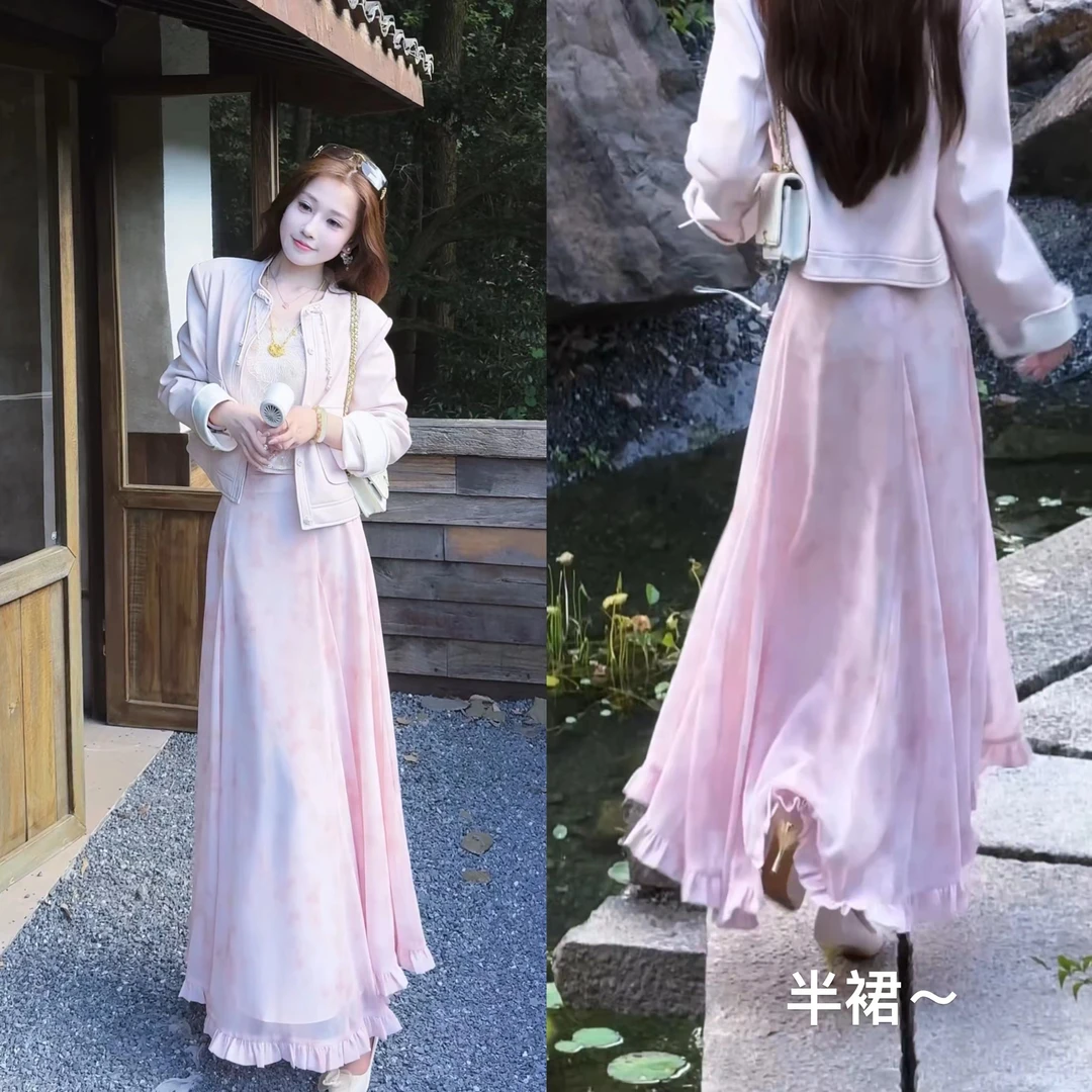 【婷婷】《花开花落》碎花大摆裙 木耳边浪漫半身裙 TT2SQTZ2188【Q】