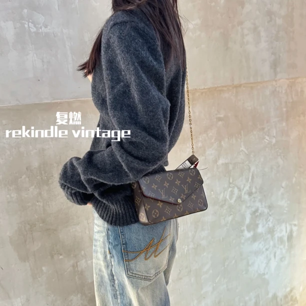 95新 LouisVuitton/路易威登 复燃精选/老花三合一斜挎包