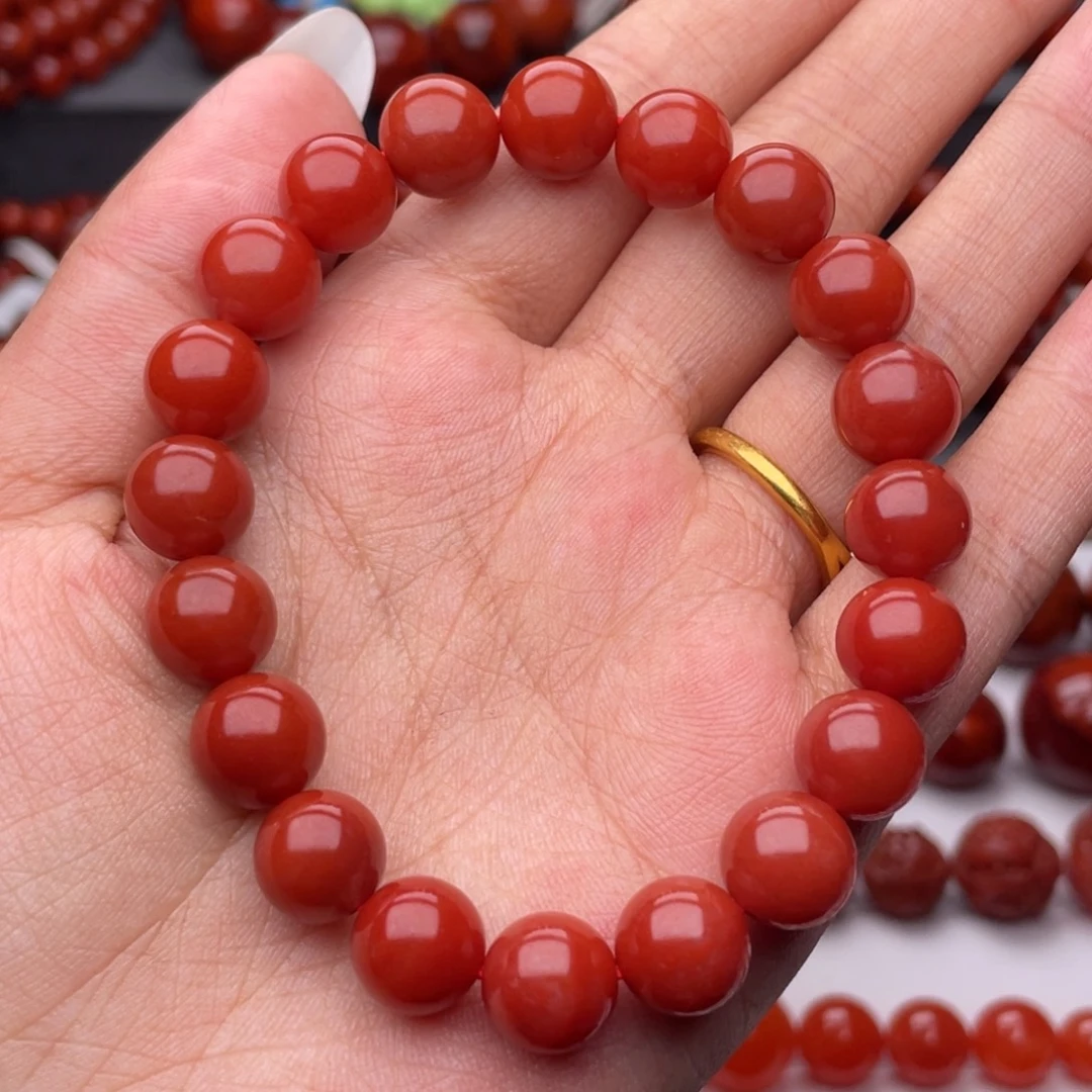 南红玛瑙未镶嵌手链Y10mm毕业收藏满红满肉亮光锦红手串