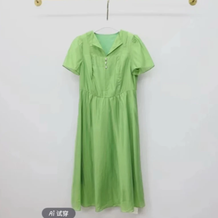 [H907绿色连衣裙连衣裙女士时尚气约潮拼接裙子春秋色牛