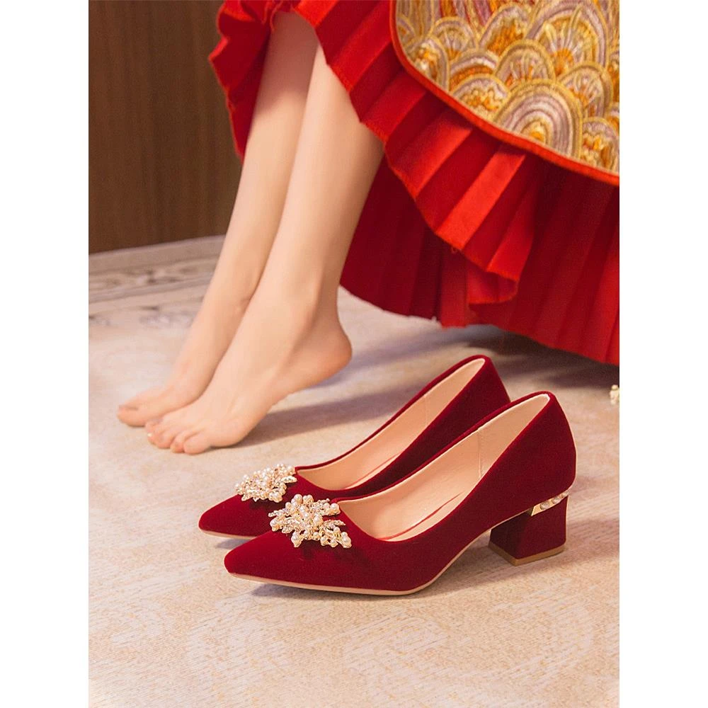 婚鞋女粗跟2025年新款高级感秀禾婚纱两穿结婚新娘鞋不累脚高跟鞋