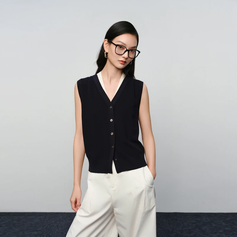 EP雅莹新款女装 醋酸棉混纺叠穿弹力针织马甲背心9015A