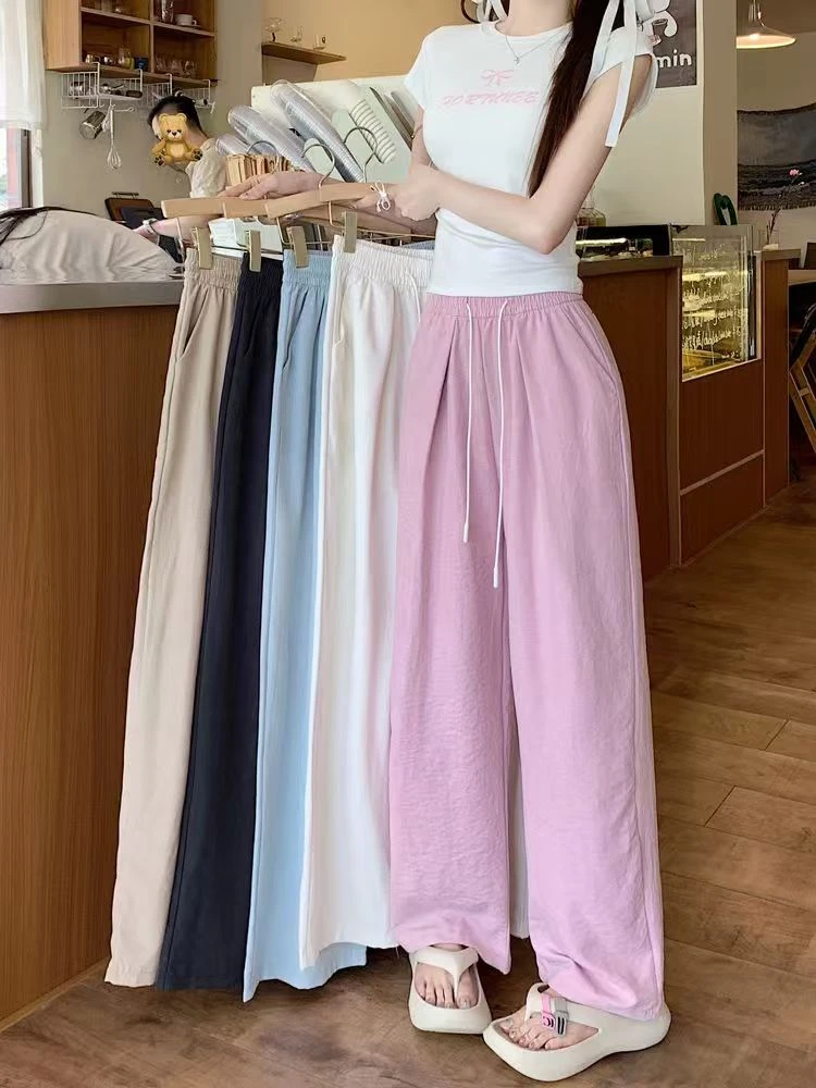 夏季新款奶芙阔腿裤显瘦时尚百搭薄款宽松垂感