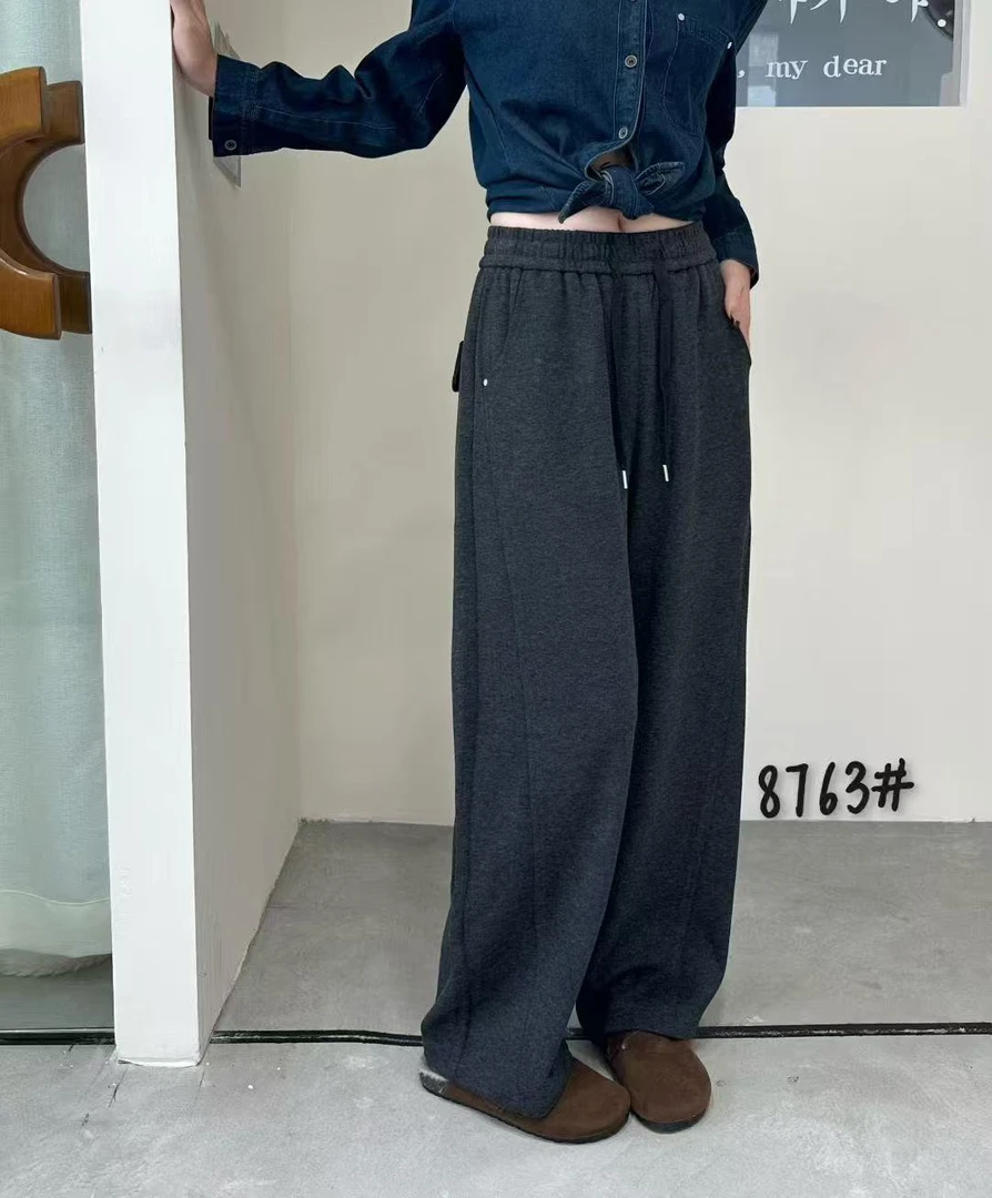 韩版休闲羊绒呢弯刀裤女早冬新款加绒加厚宽松阔腿裤百搭长裤8763