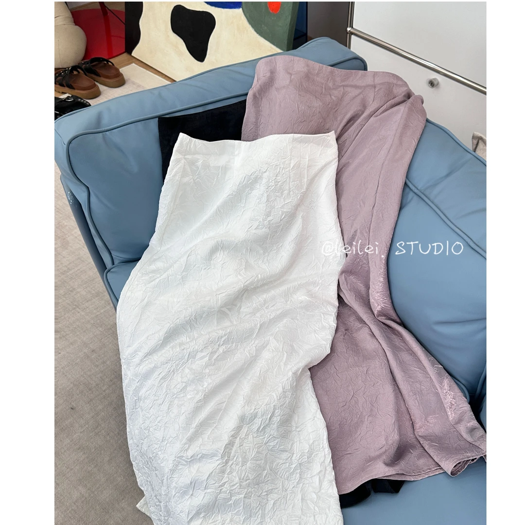 晶咕【颜值在线】纹理感高腰欧若风宽边A字纯色半身长裙