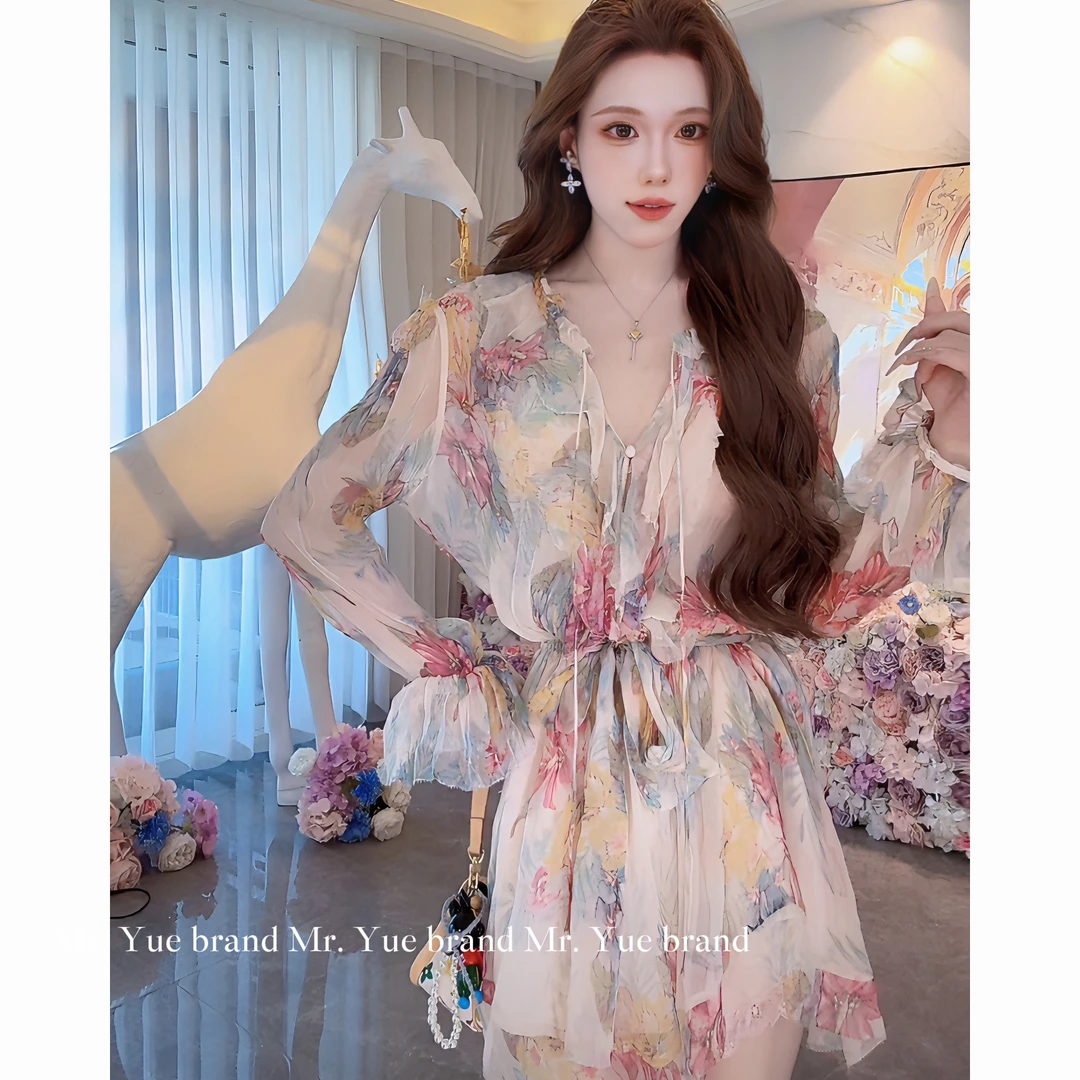 岳岳｜2025年夏季新款【小时代】百搭轻奢印花连体裤连衣裙100976