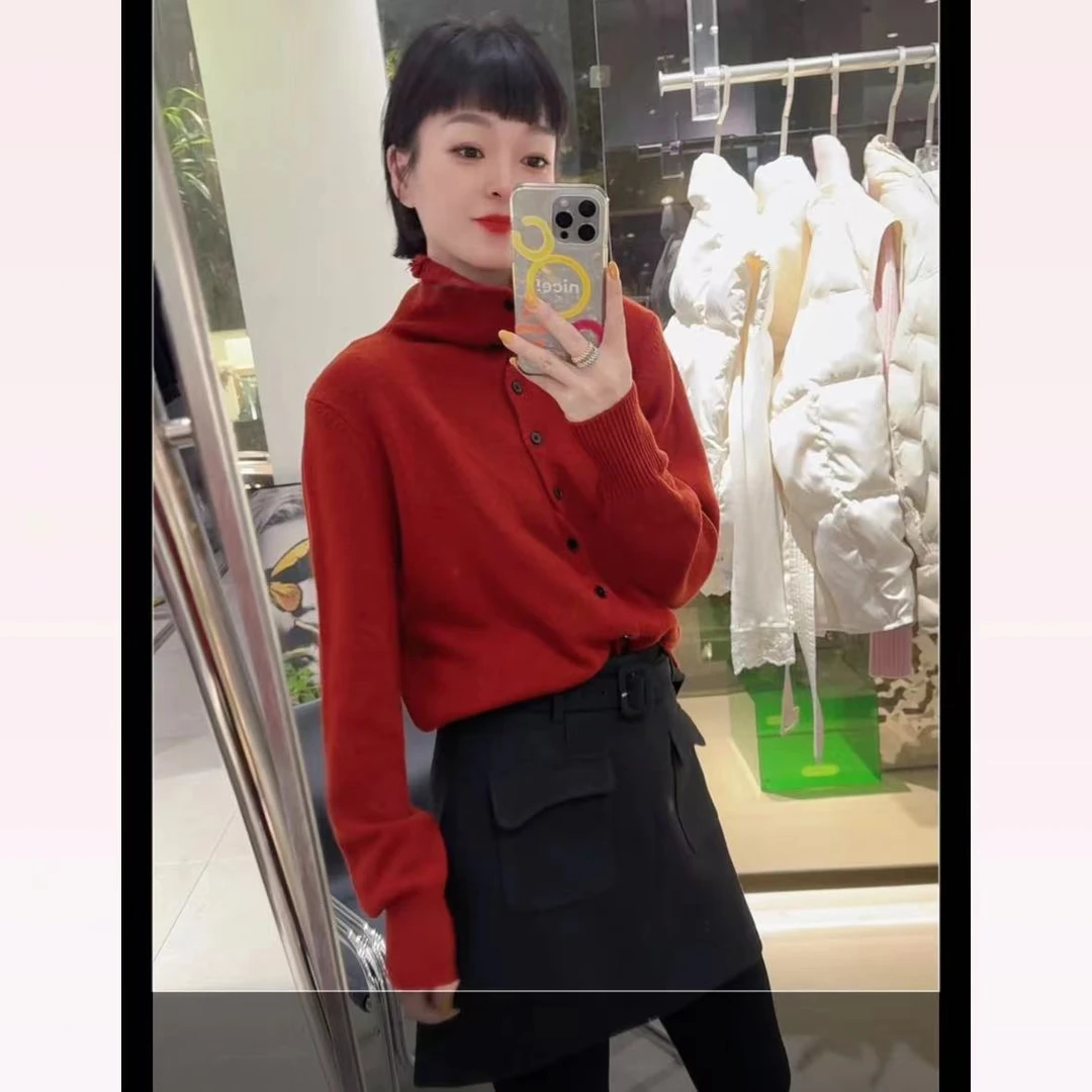 春苗女装    一排扣立领羊毛衫      时尚百搭毛衣针织衫