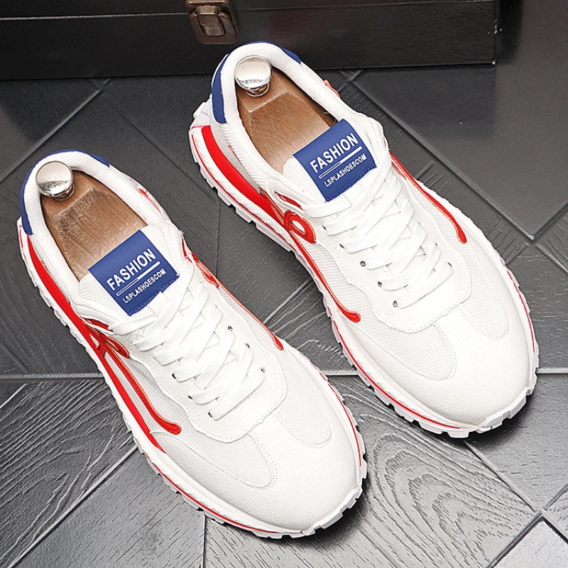 okkdey男鞋秋季款真皮阿甘鞋软底运动休闲鞋潮流透气网面小白鞋