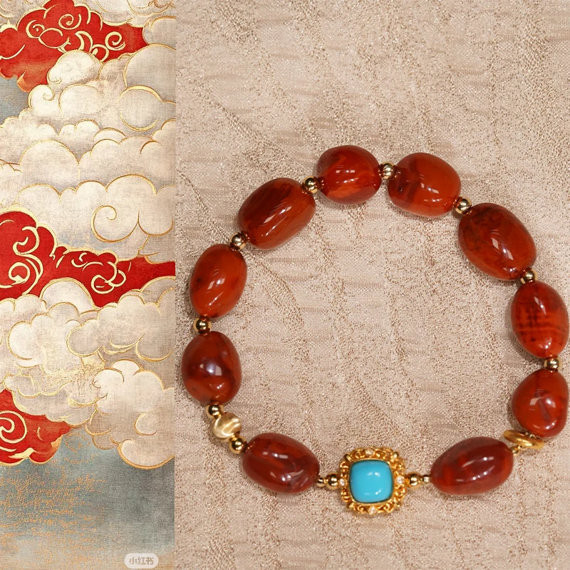 18k金南红绿松石“绮梦”新中式时尚珠串手链