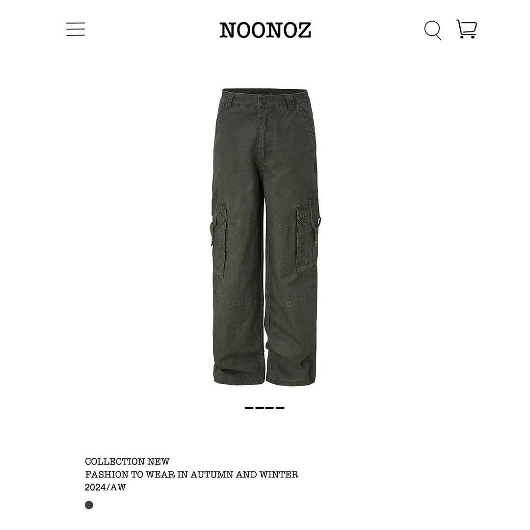 NOONOZ潮牌工装裤男秋冬复古美式裤子多口袋宽松直筒垂感做旧长裤