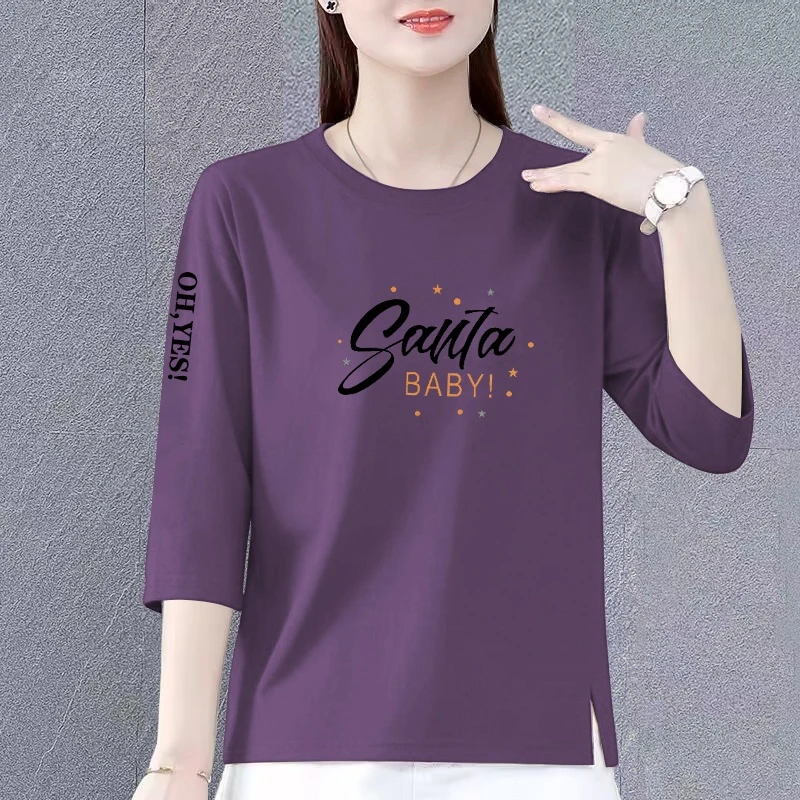 100纯棉七分袖上衣女春夏秋新款韩版休闲宽松百搭洋气减龄遮肚ins