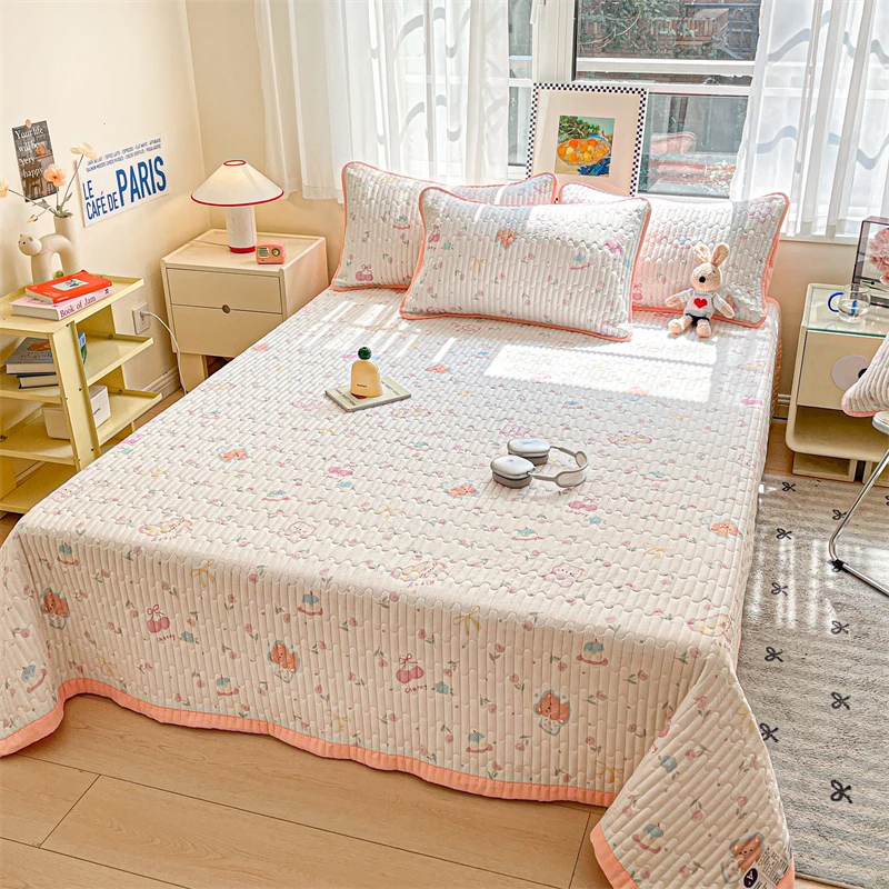 【2025年新款】水洗棉直边床盖+枕套套加厚床单炕席榻榻米床盖