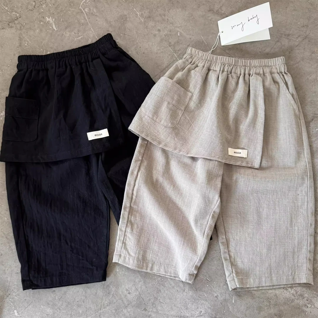 儿童假两件长裤2025夏季男女童韩版宽松屁帘裤宝宝小童休闲防蚊裤