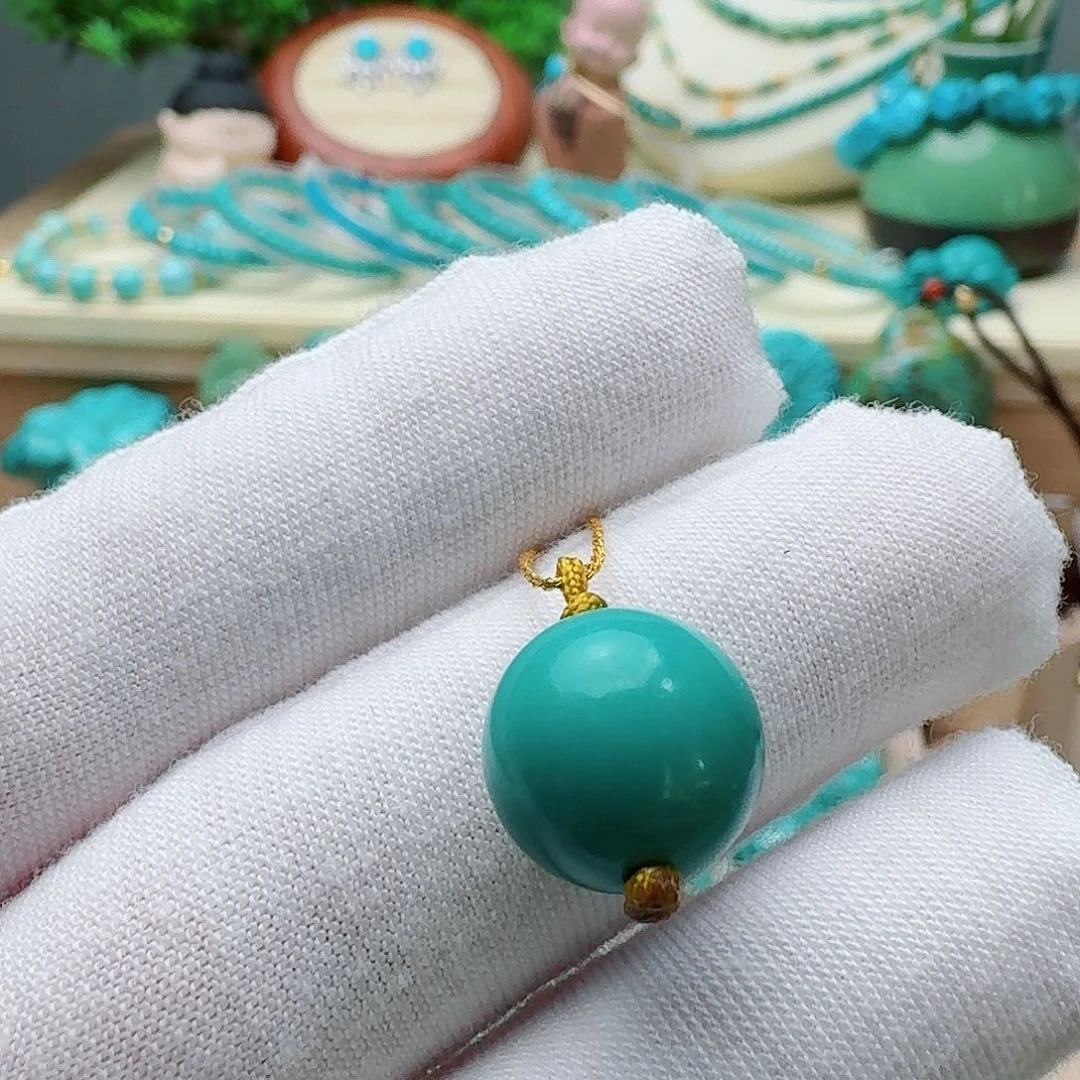 绿松石未镶嵌高瓷玉化绿圆珠12.2