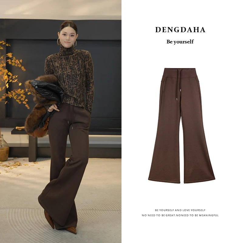 DENGDAHA「LULU裤」保暖加绒休闲长款微喇裤时尚女裤 Q5029-裤子