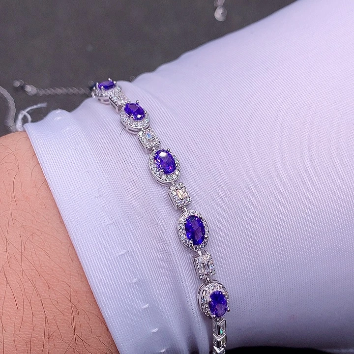 彩色蓝宝石手链银S925镶嵌