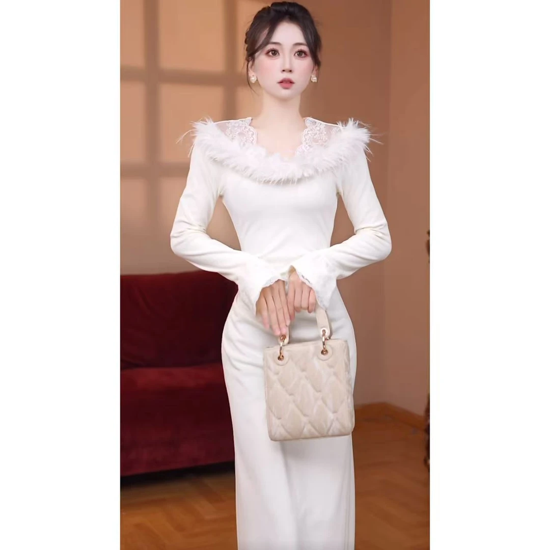 【瑞瑞定制】【无拉链】连衣裙女2025新款秋冬季小众显瘦长袖裙D4262