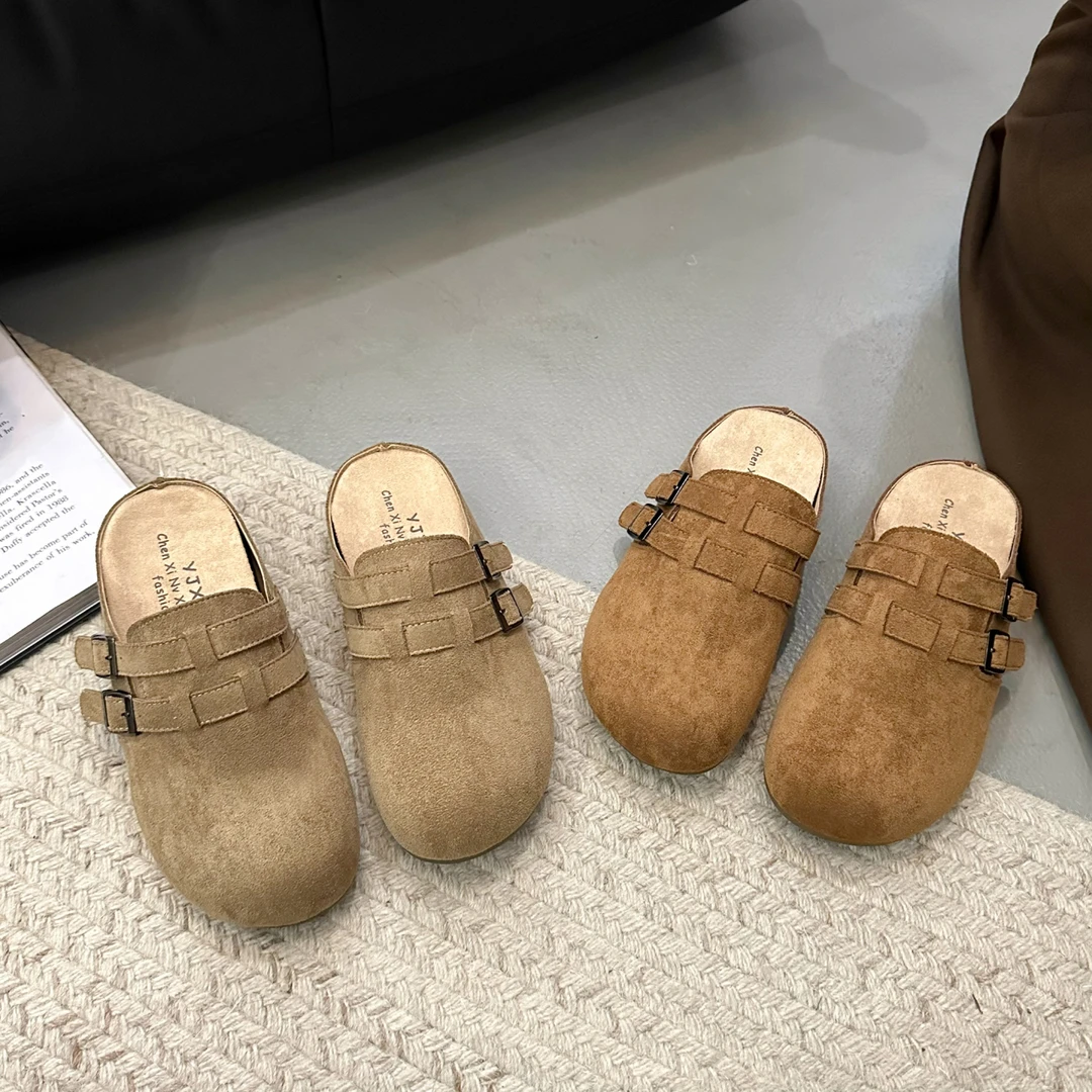 2025新款日系潮鞋夏一脚蹬包头半拖拖鞋复古勃肯鞋男女情侣款