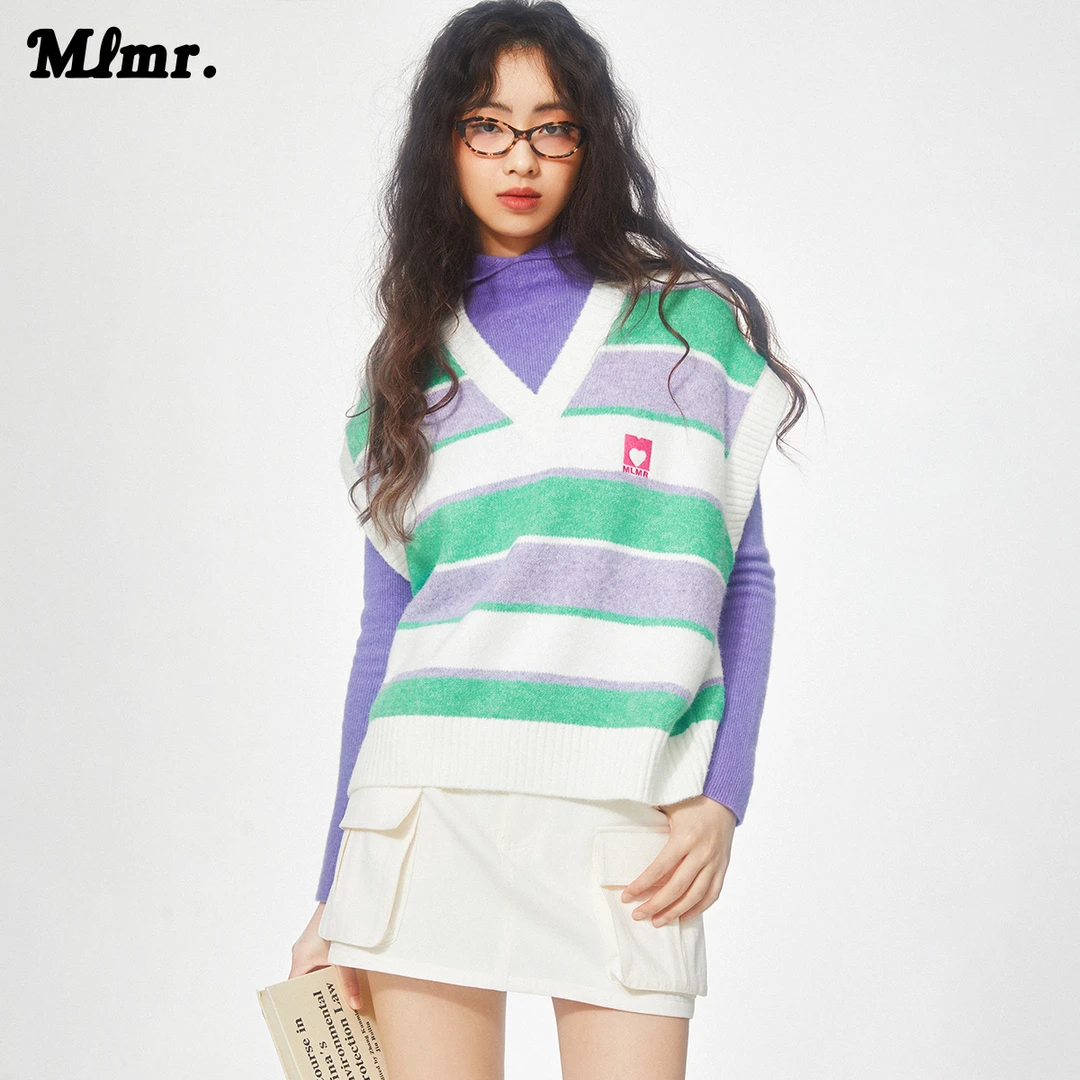 MLMR秋季小众高级感女装网红复古条纹撞色无袖马甲上衣M23324003