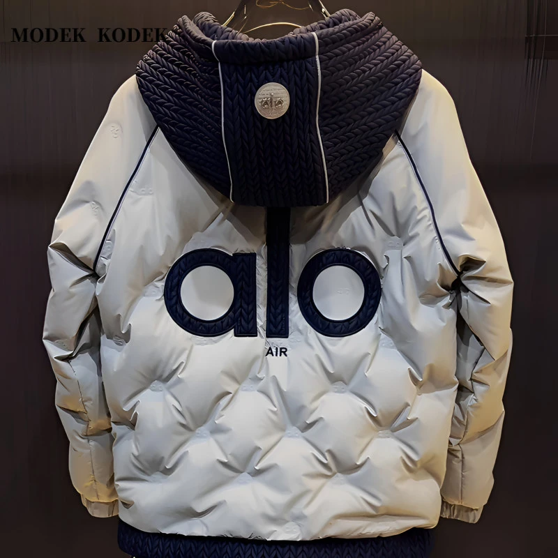 MODEK KODEK高级感潮牌男连帽拼接棉服冬季短款时尚休闲保暖棉衣