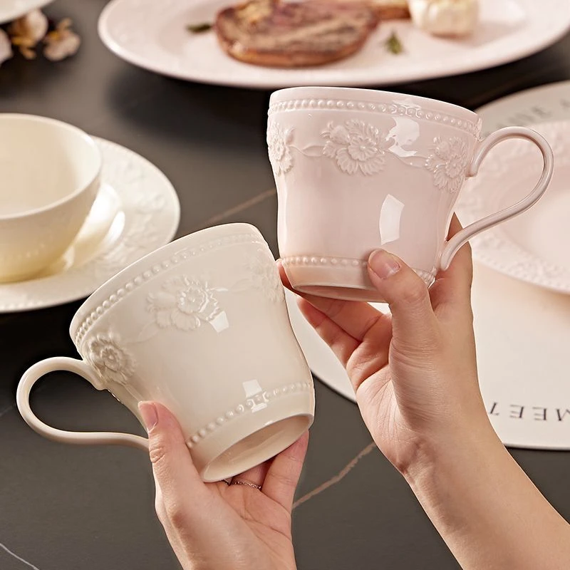 法式浮雕餐具特别好看的米饭碗餐具西餐盘菜盘汤碗吃饭碗餐盘杯子