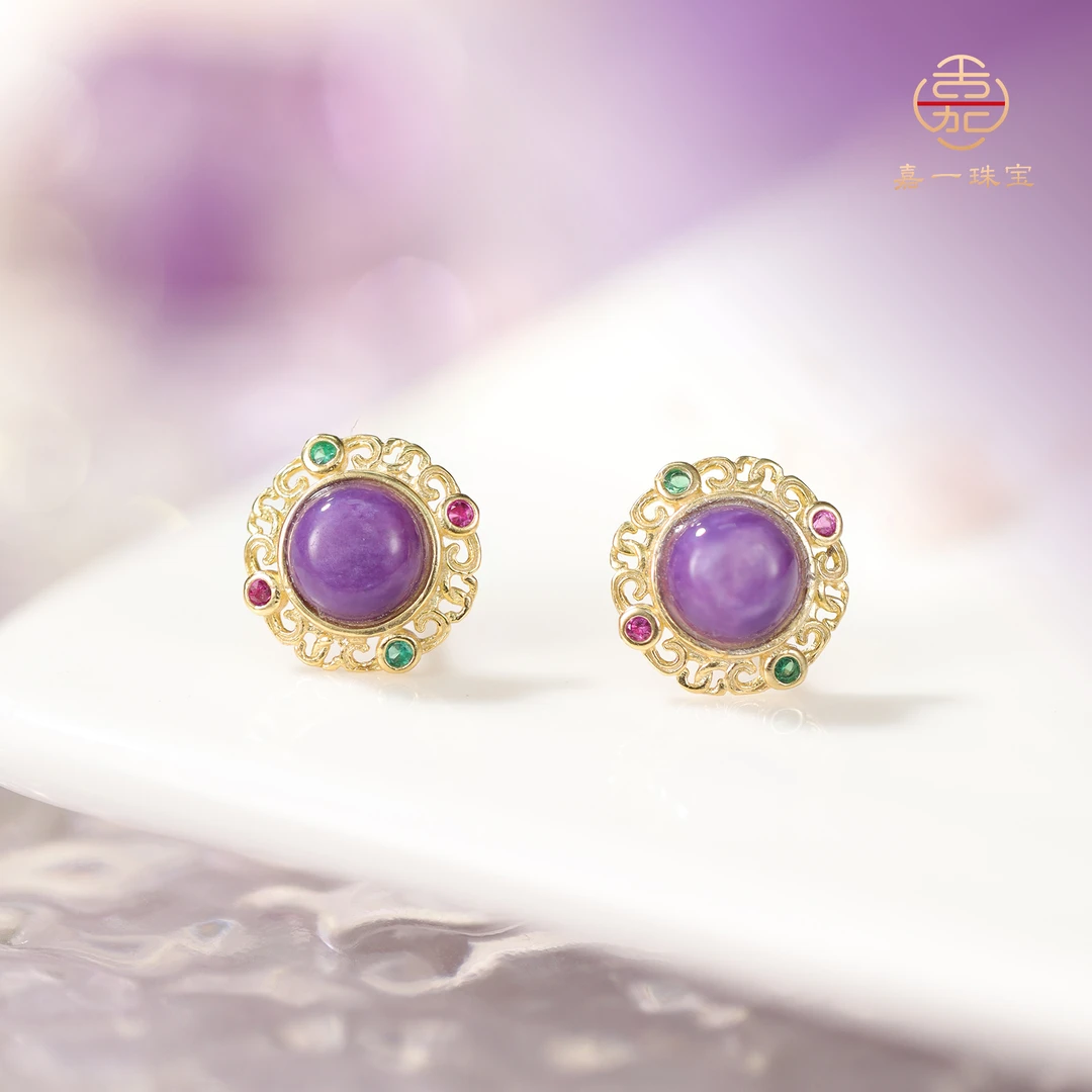 【嘉一珠宝】天然紫龙晶银镶耳钉（多样性发其一）SX0043