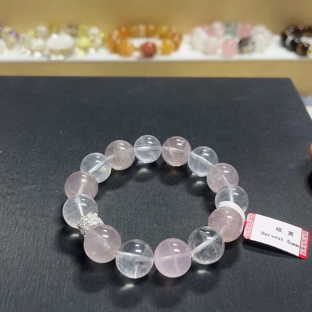 水晶手链未镶嵌粉水晶加白水晶设计款手串
