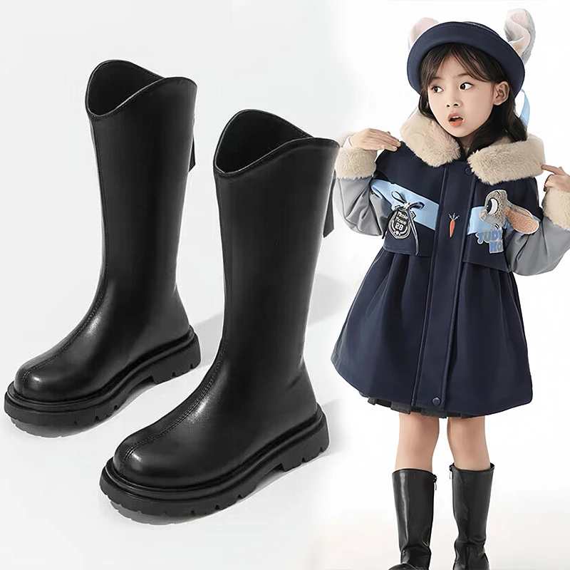 长筒靴女童2025新款小个子高筒靴英伦骑士靴秋冬加绒显瘦百搭