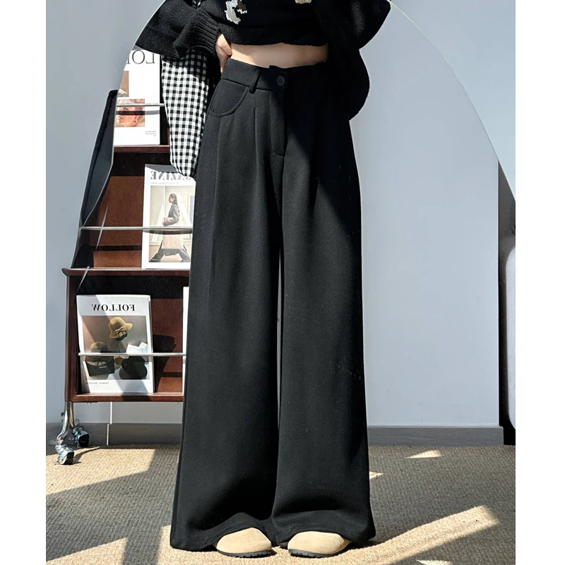 华棉西装阔腿裤女2025秋季高级感高腰休闲直筒长裤小个子阔腿裤子