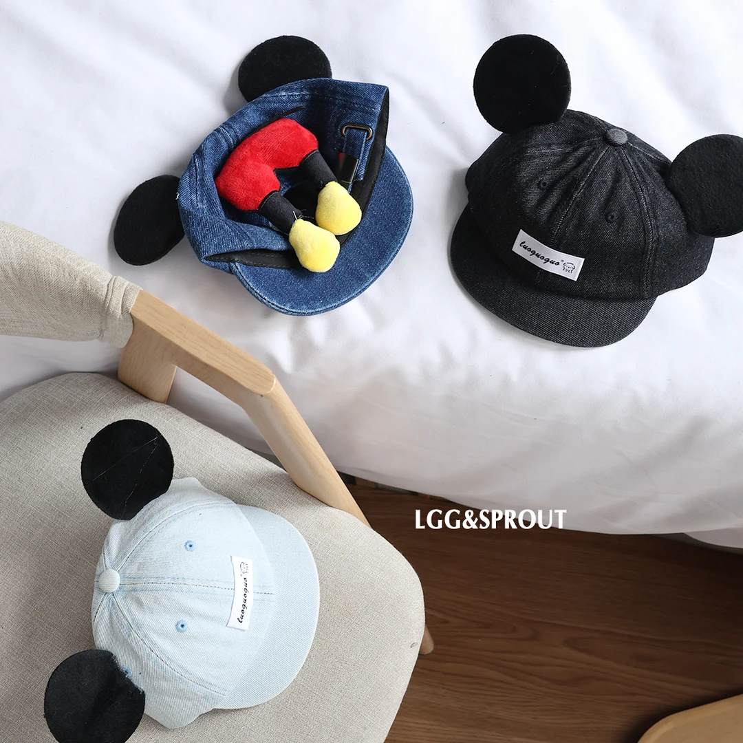 夏季可爱宝宝米奇卡通屁屁棒球帽子女童大耳朵造型儿童防晒帽子