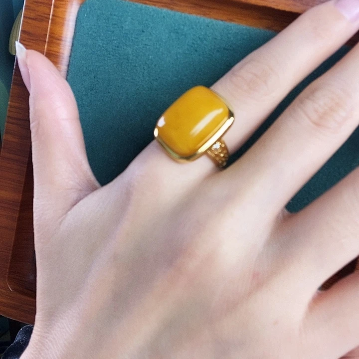 银S925镶嵌蜜蜡戒指戒指