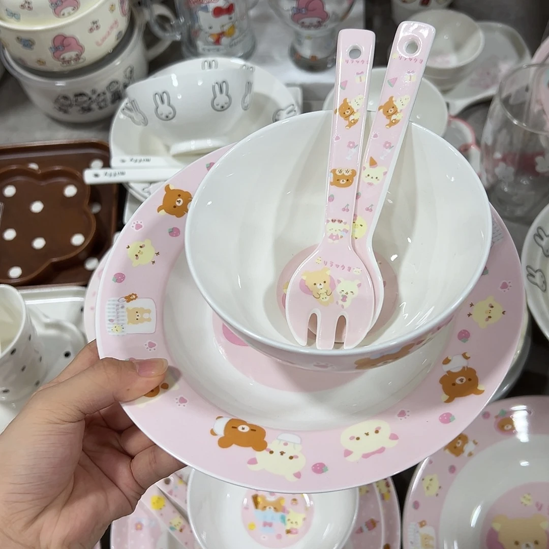 瓷玩耍轻松熊5寸碗加8寸盘加叉勺一套