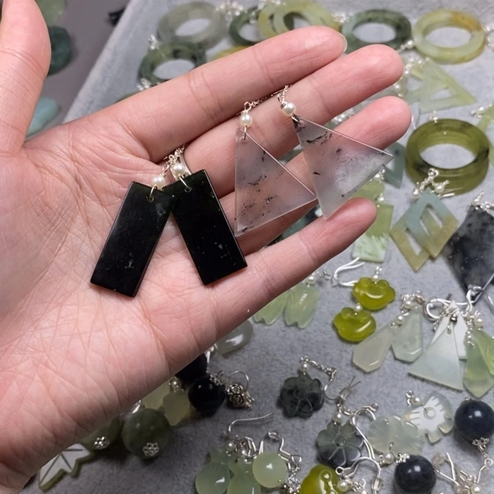 康***店蛇纹石玉未镶嵌挂件耳饰耳环项链