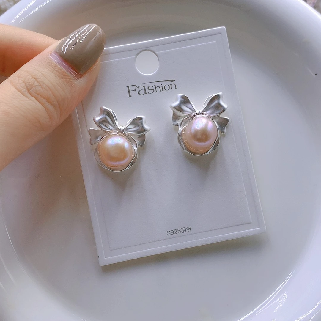 银S925镶嵌耳饰淡水珍珠