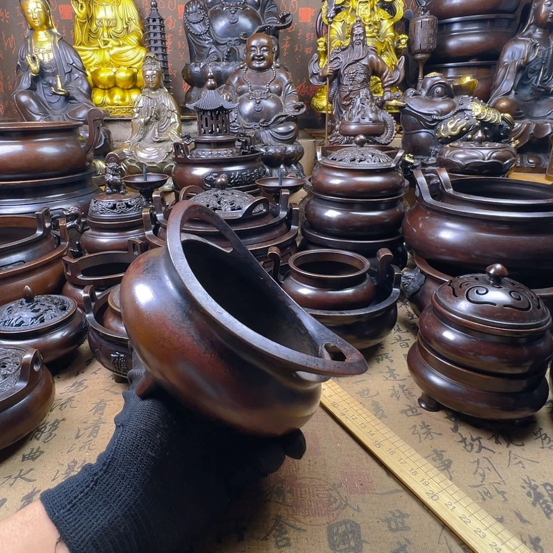 广***计凤眼炉铜香炉供香炉铜工艺品摆件家具摆件