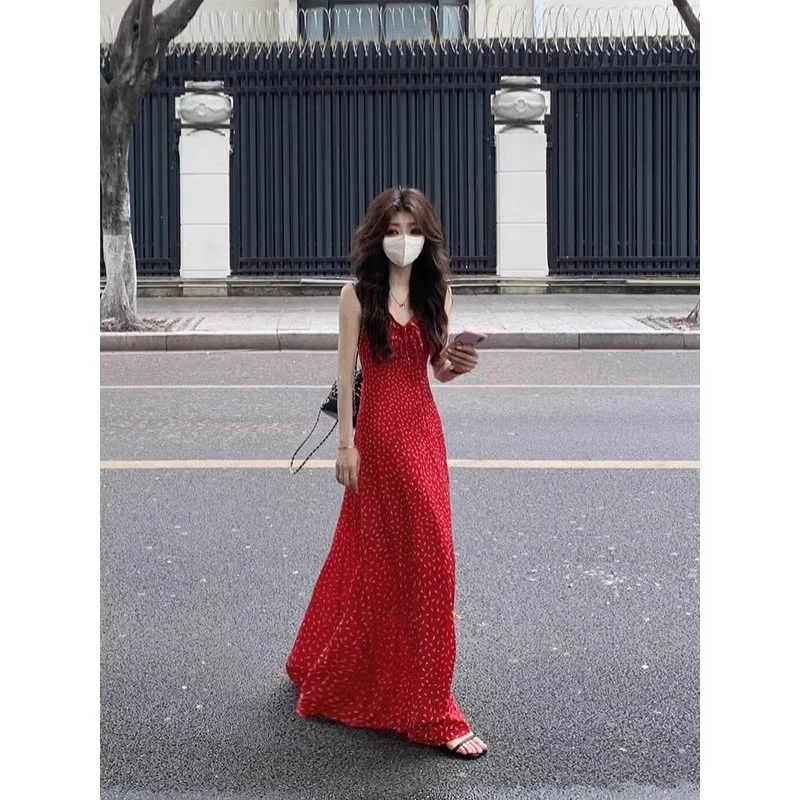 【肩带可调+后打揽】碎花裙连衣裙女夏辣妹a字裙子吊带裙海边长裙气