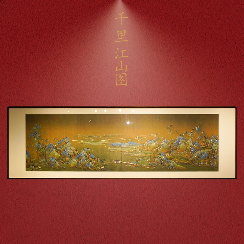 手工錾刻铜雕《千里江山图》新中式客厅沙发背景墙巨幅山水画