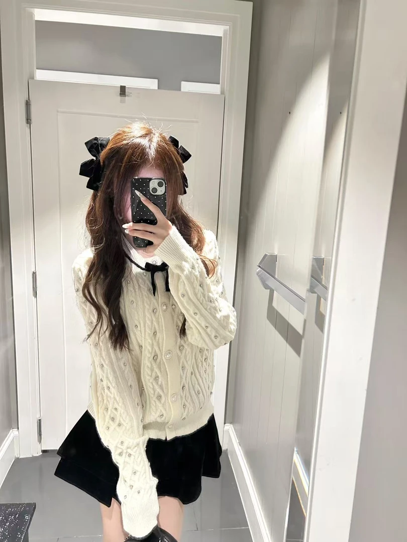 2025秋冬新款小香风重工钉珠精致法式温柔甜美毛衣半身裙两件套