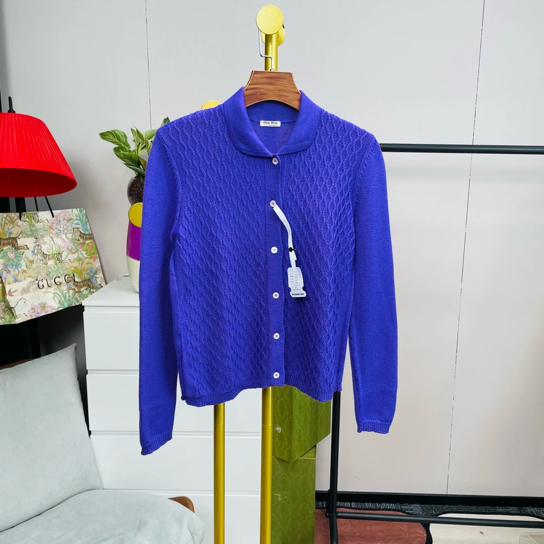 99新 MIU MIU/缪缪  紫色毛衣针织开衫 42码