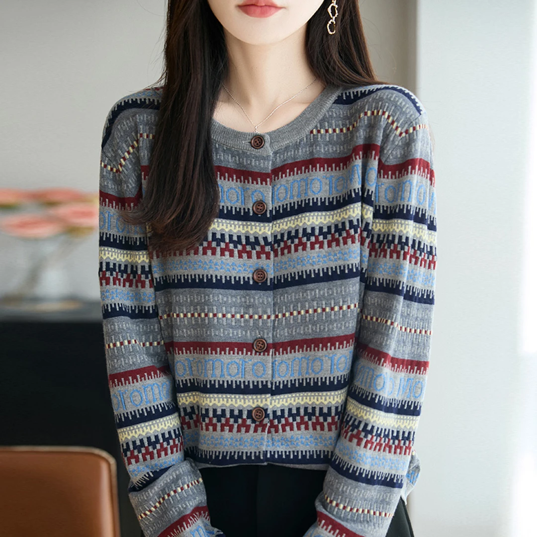 胖mm春秋大码女士条纹毛衣遮肚子显瘦上衣内搭可外穿针织打底开衫