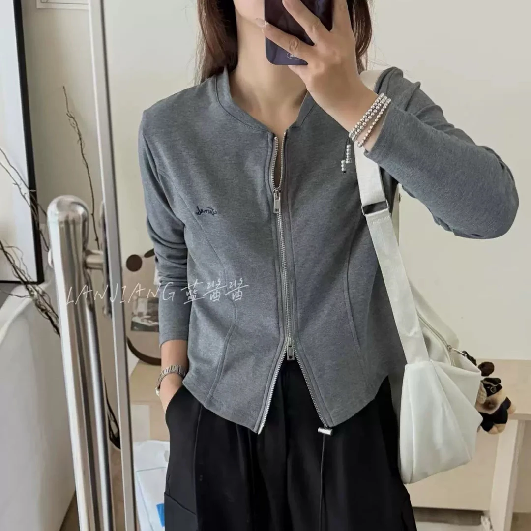 LANJIANG 曲线轴·双拉链开衫卫衣外套 小个子修身显瘦早秋上衣