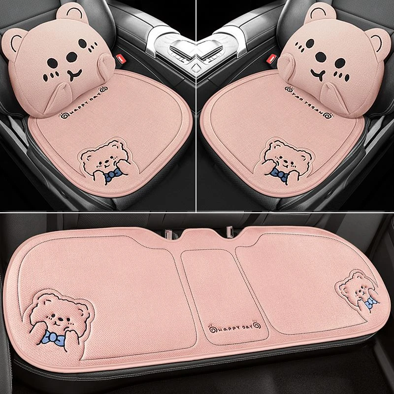 捂脸熊亚麻汽车坐垫多件套透气舒适防滑耐磨四季通用车内座椅垫
