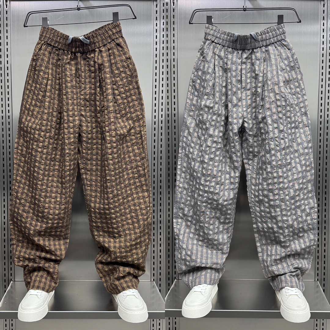 韩版肌理感泡泡格九分休闲裤男夏季新款百搭直筒裤速干透气阔腿裤