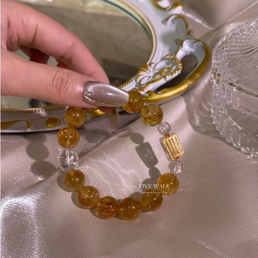 FIVE WALK原创设计“金喜”黄水透体发晶五条经手串多样性发其一