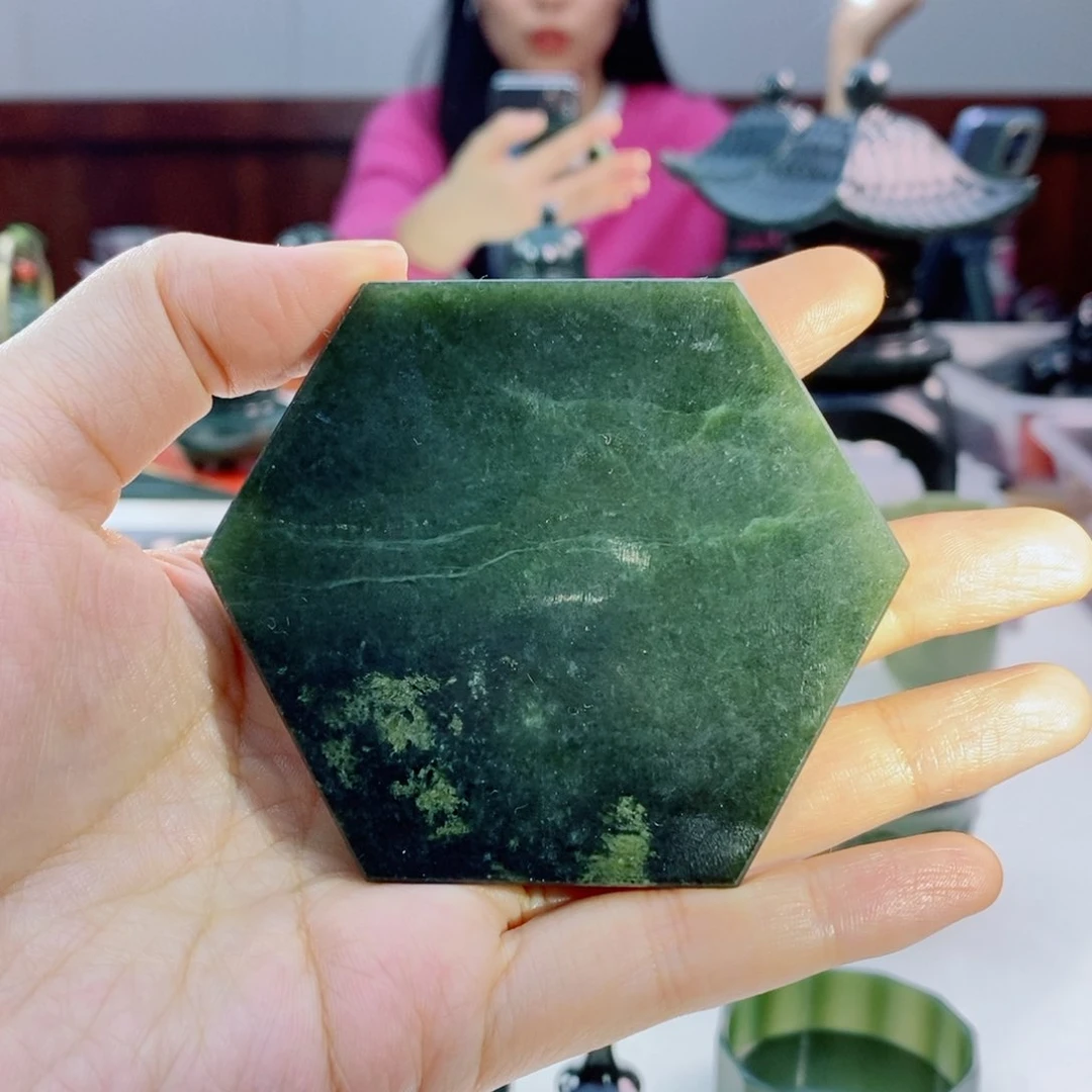 未镶嵌和田玉（青玉）摆件杯垫