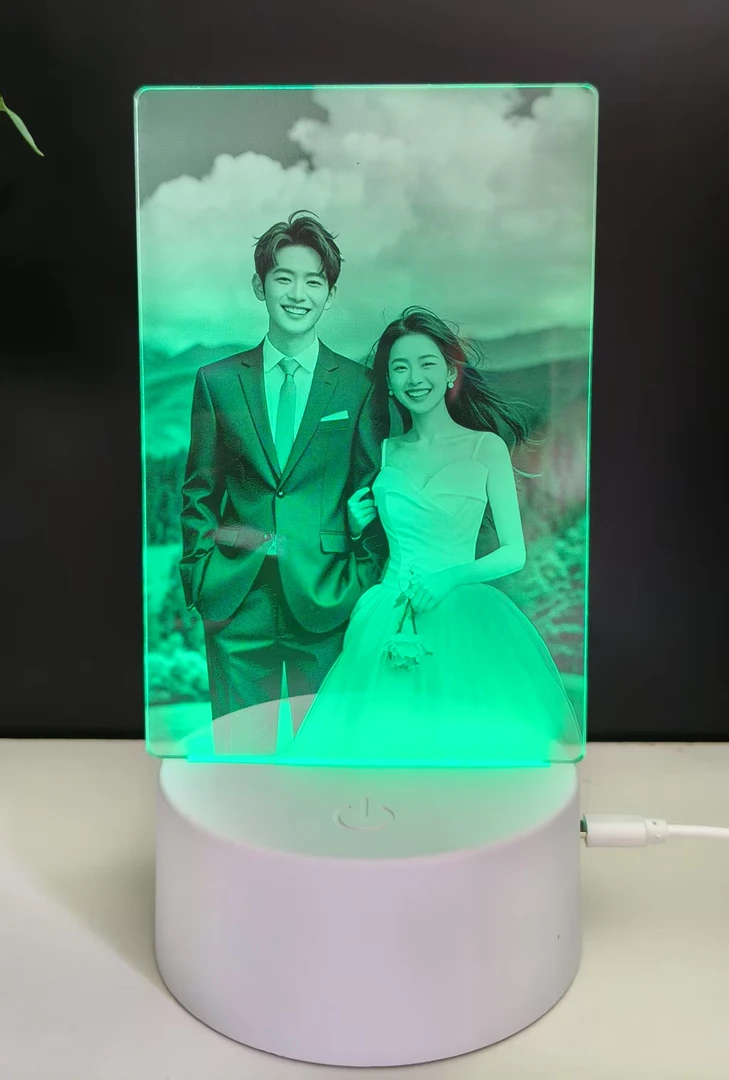 雕刻USB充电式可调节节能小夜灯情侣发光台灯亚克力画床头灯