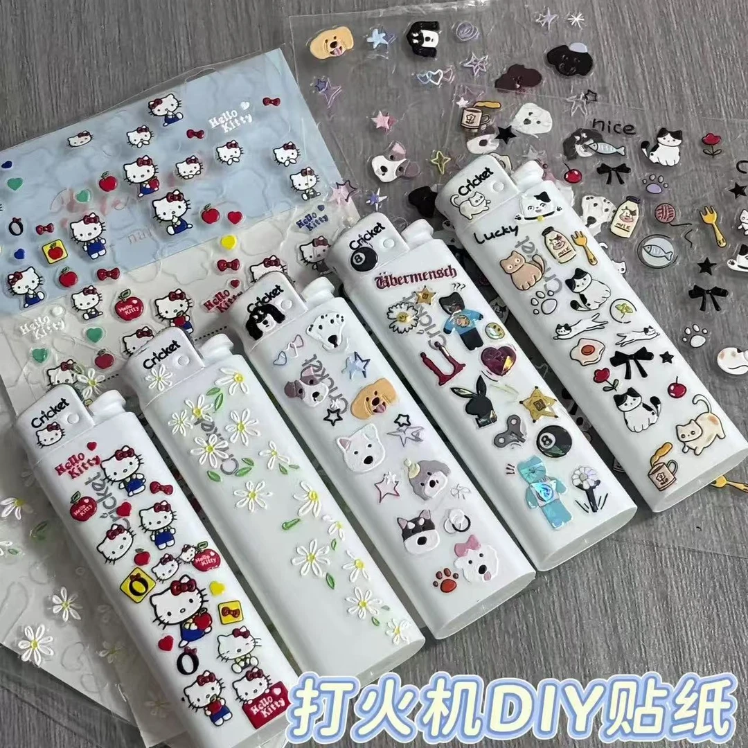 草蜢爆款DIY打火机贴纸小清新春日小雏菊狗狗贴纸浮雕贴纸大合集