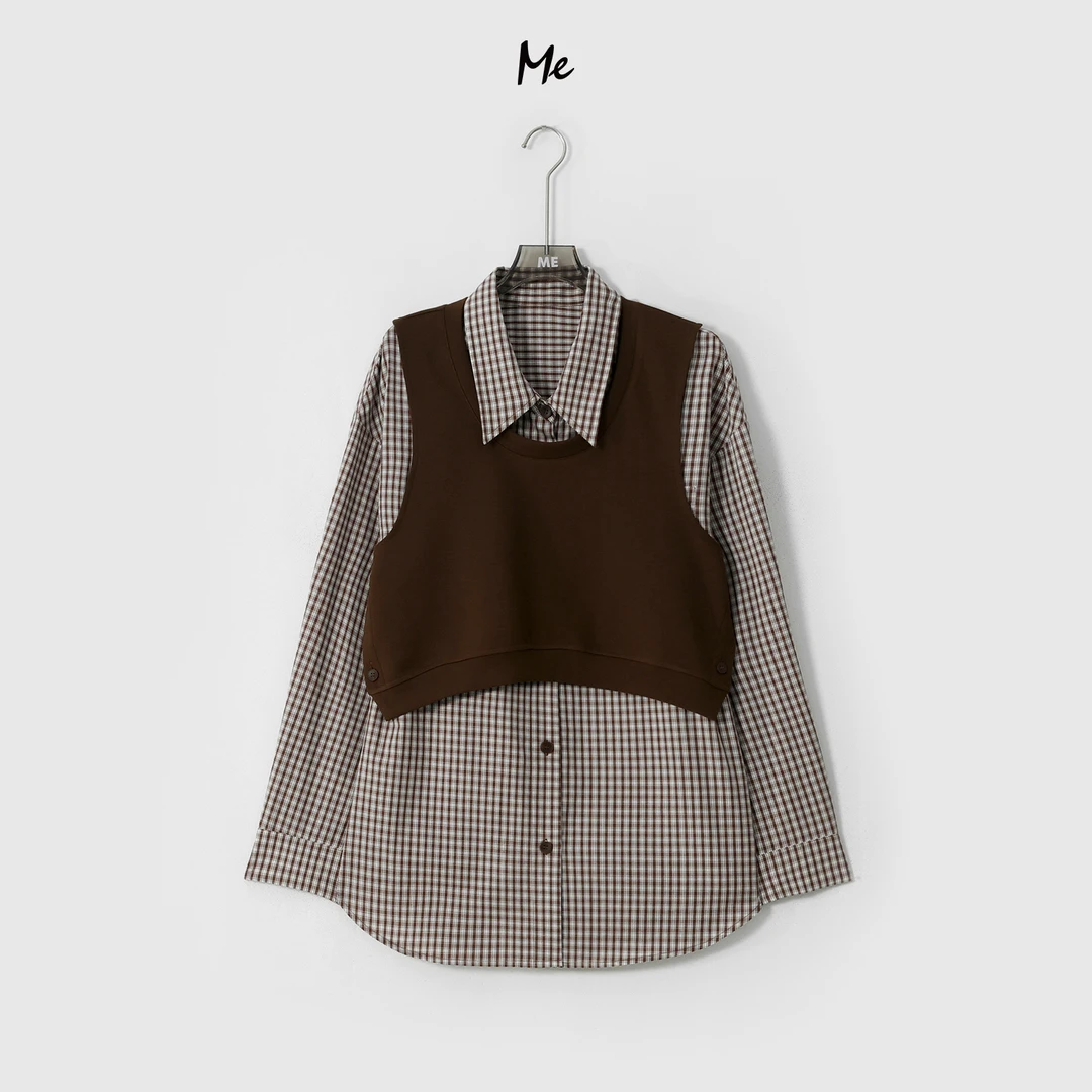 ME【气泡格卫衣】叠穿假两件os廓形时尚百搭宽松一手长上衣MESA0460