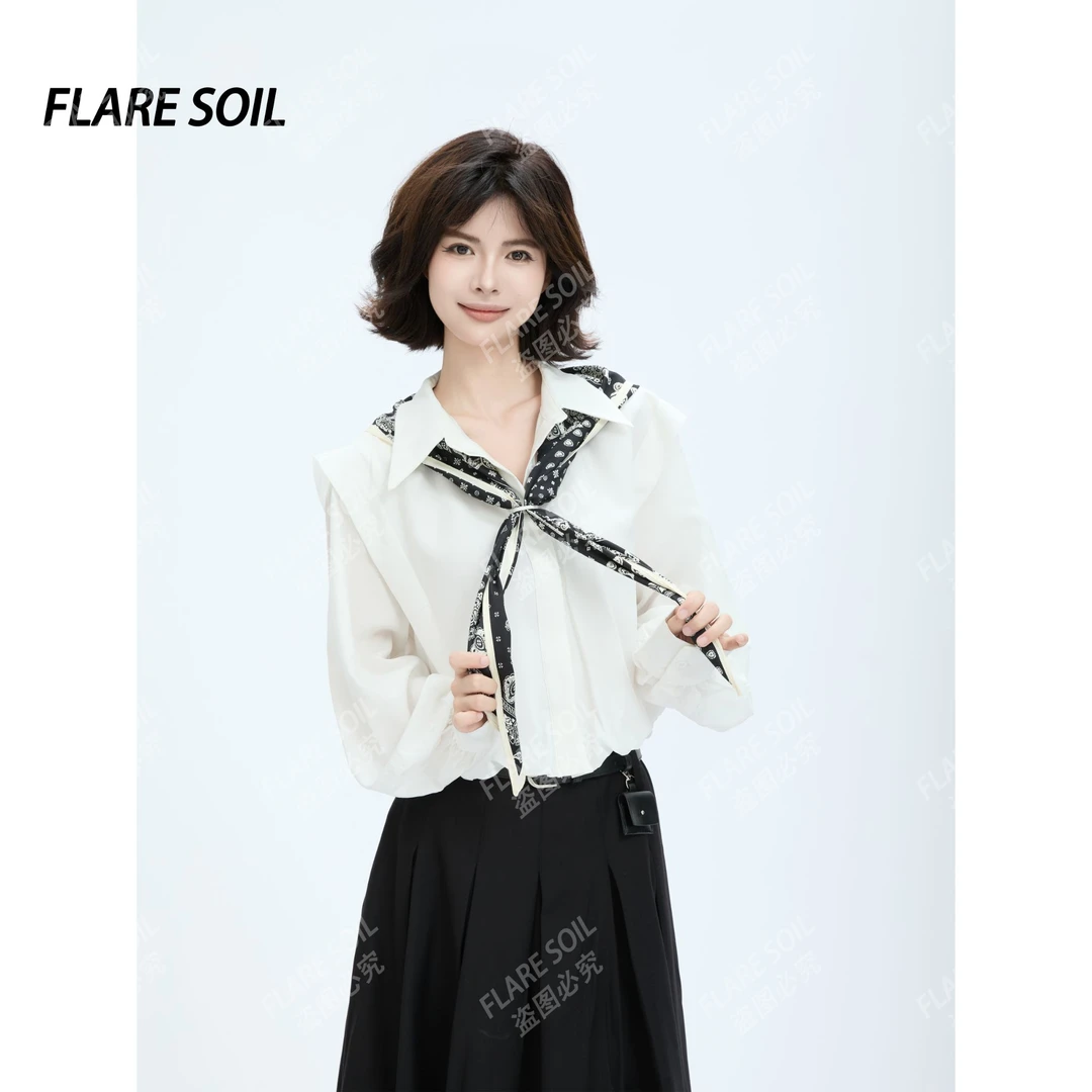 【FLARE SOIL】(现货) 短款极简设计款下摆百搭春夏衬衫 T4438A